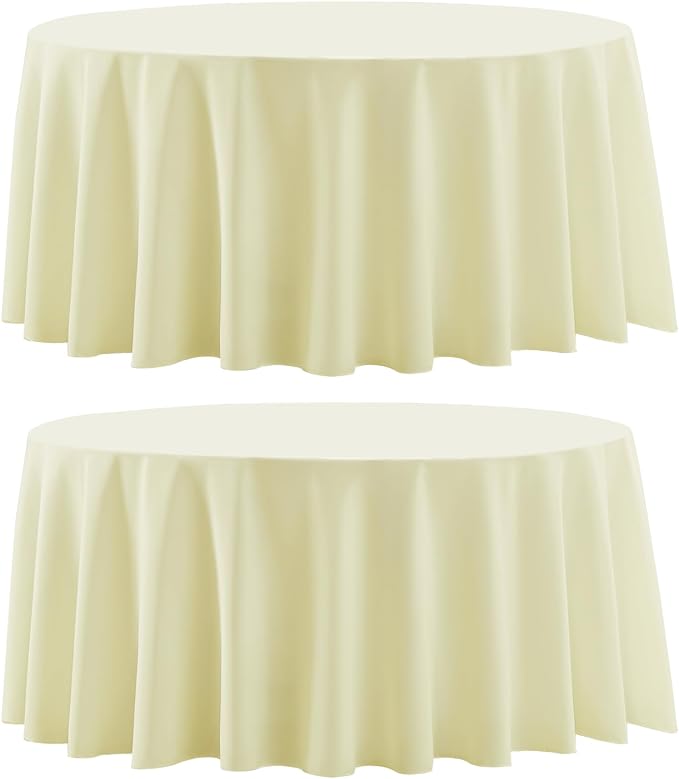2 Pack Ivory Round Tablecloths 108 Inch for Dining Tables | Washable Decorative Linen Polyester Table Cover for Banquets Buffets Parties and Weddings