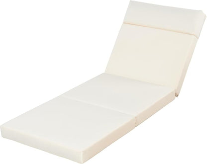 Christopher Knight Home Dami Chaise Lounge Chair Outdoor with 4'' Foldable Cushion, Acacia Wood Poolside Sun Lounger, Space Available On One Side, Adjustable Backrest Pool Lounger, Light Brown+Beige