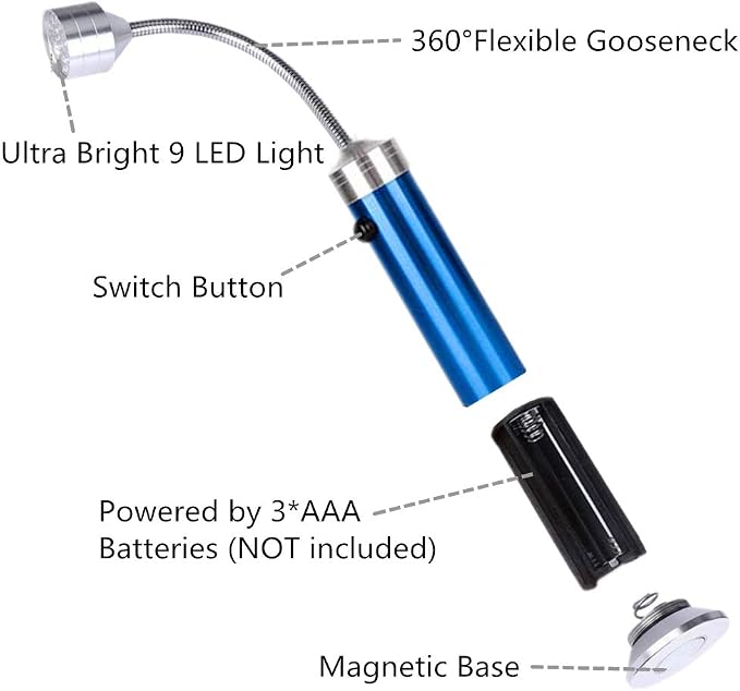 360 Degree Flexible Gooseneck LED BBQ Grill Light, Super Bright, Weather Resistant, Blue