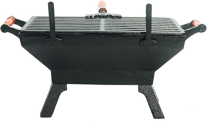 Sungmor Heavy Duty Cast Iron BBQ Grill - Indoor Outdoor Tabletop Small Charcoal Grill Stove - 31.5 x 19CM, Rectangle - Ideal Smoker Grill for Barbecues, Camping, Picnics, Parties