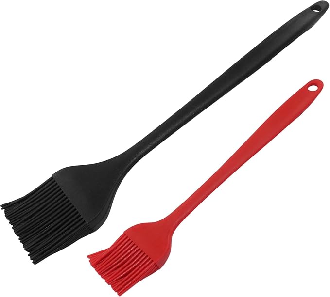 Hitefu 2 Pcs Silicone Pastry Brushes, Heat-proof Oil Cooking Brush with Soft Bristles for Basting, BBQ, Grill, Baking, Kitchen (Black + Red)