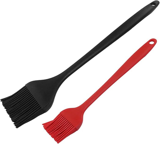 Hitefu 2 Pcs Silicone Pastry Brushes, Heat-proof Oil Cooking Brush with Soft Bristles for Basting, BBQ, Grill, Baking, Kitchen (Black + Red)