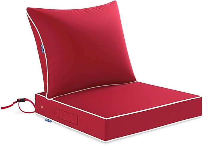 MIULEE Red Outdoor Seat Cushion 22x22 Inch Waterproof Cushion | Deep Seat and Back Cushion for Patio Furniture Chair Sofa Couch, Fade Resistant, Handle and Adjustable Straps