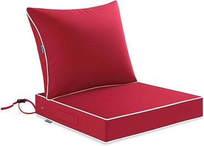 MIULEE Red Outdoor Seat Cushion 22x22 Inch Waterproof Cushion | Deep Seat and Back Cushion for Patio Furniture Chair Sofa Couch, Fade Resistant, Handle and Adjustable Straps