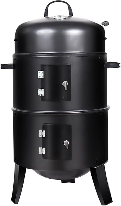 16 inch Vertical Charcoal Smoker, BBQ Grill, Fire Pit, 3-in-1 with Built-in Thermometer, Adjustable Air Vent, Idea for Parties, Backyard, Patio, Camping