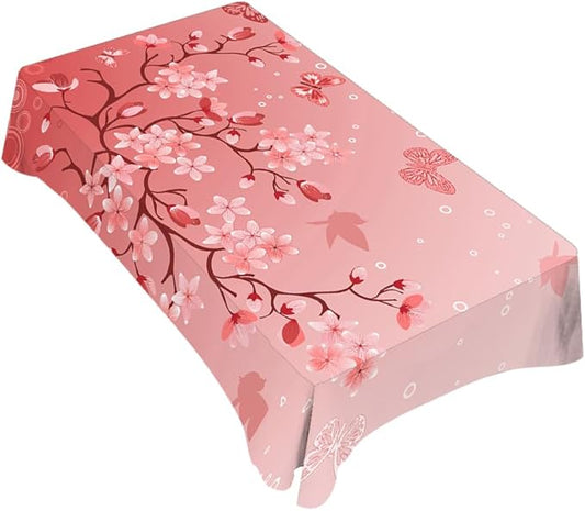 TKS MITLAN Pink Cherry Blossom Decorative Rectangle Tablecloth Japanese Cherry Tree Polyester Table Cloths Kitchen Table Cover for Dining BBQ Picnic Coffee Table 60 x 84 Inch 6-8 Seats