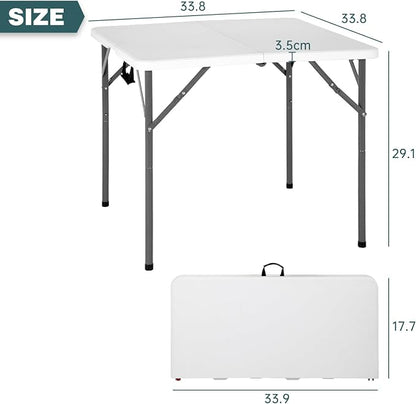 FDW | 34" Folding Table | White | Portable Plastic Table | with Carry Handle | Waterproof & Foldable Table Design | Steel Frame with Lock | for Events, Camping, Indoor & Outdoor Use