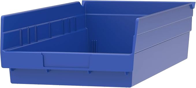 Akro-Mils 30128 Heavy Duty Plastic Shelf Bins, 18"x 4"x 4", Blue, 12-Pack | Heavy Duty Nesting Storage Bins for Garage, Closet, Refrigerator, Kitchen, Cabinet, Drawer Organization, Pantry Organization