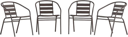 Flash Furniture Lila Metal Restaurant Stack Chairs with Metal Slats, Set of 4, Bronze