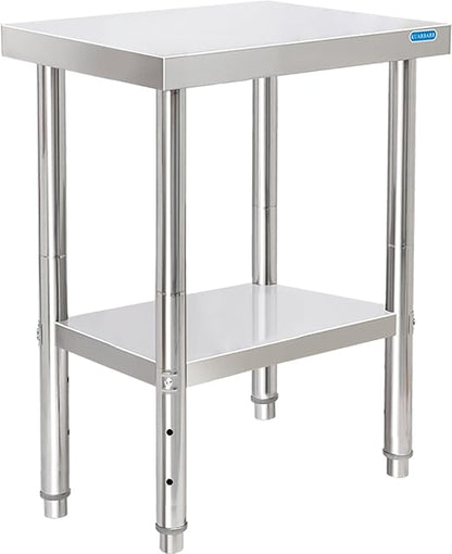 KUARBARR Stainless Steel Table for Prep & Work with Undershelf 18 x 24 Inches NSF Metal Commercial Kitchen Prep Table with Adjustable Under Shelf Worktable for Restaurant Home Outdoor