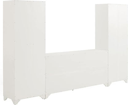 Crosley Furniture Tara 3-Piece Modern Farmhouse Sideboard Buffet Cabinet and Kitchen Storage Pantry Set, Distressed White