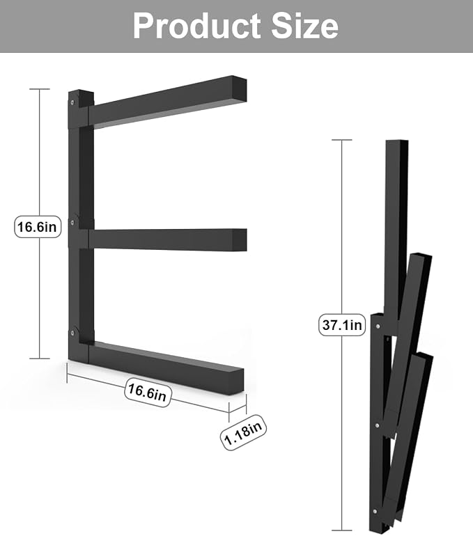 Lumber Storage Metal Rack, 3-Level Wall-Mounted Organizer and Wood Rack, Indoor & Outdoor Storage Solution for Workshop or Garage - 2 Pack