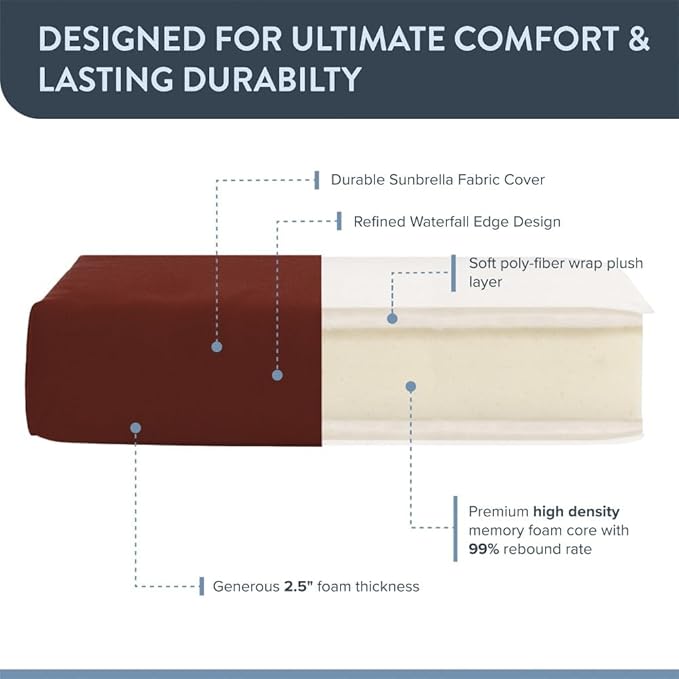 California Umbrella Outdoor Dining Chair, Set of 4 Patio Seat Cushions, 20 x 40 Inch, Premium Outdoor Memory Foam, Fade Resistant, Sunbrella Fabric, Fabric Ties, Terracotta