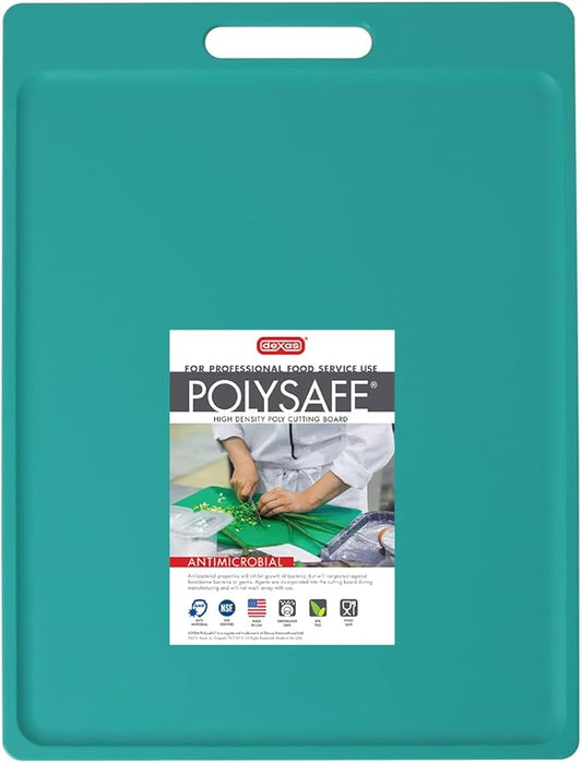 Dexas NSF Certified Polysafe Cutting Board with Handle, 11 x 14.5 Inches, Reversible Kitchen Cutting Board, Teal Green