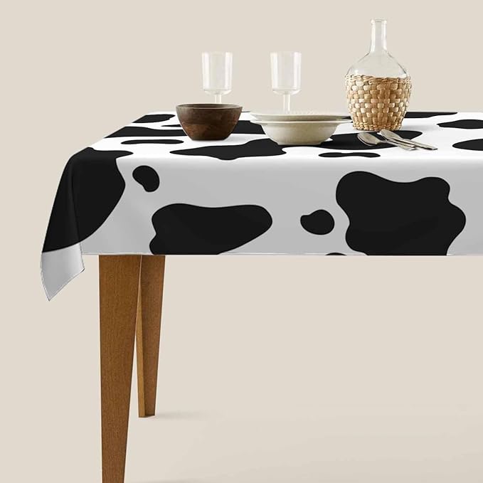 TKS MITLAN Black White Milk Cow Spots Tablecloth 60x84 Inch Rectangular Animal Skin Texture Oblong Table Cloth Kitchen Table Decorations for Home Dinner Party