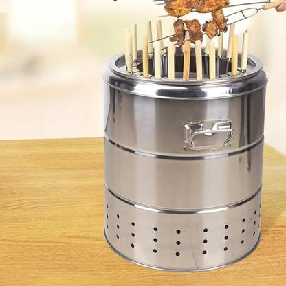 Stainless Steel Smokeless Charcoal Grill - 360° Rotating BBQ Insulated with Cotton Includes 20 Skewers & Accessories for Multi-Functional Outdoor Cooking