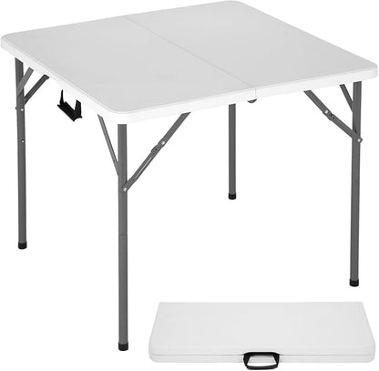 PayLessHere 34" Square Plastic Folding Card Table, Portable Outdoor Dining Table with Collapsible Legs and Carrying Handle,Plastic Tables for Camping,Picnic, Office, Party, White