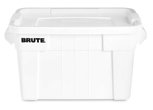 Rubbermaid Commercial Products BRUTE Tote Storage Container with Lid-included, 20-Gallon, White, Reusable Boxes for Moving/Storing in Garage/Basement/Attic/Jobsite/Truck/Camping