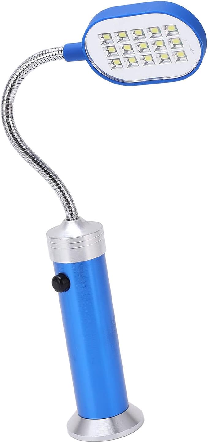 Drfeify LED Magnetic Work Light with Swan Neck, 15 LEDs, 360° Adjustable, 11cm Flexible Arm, Battery Powered, Blue