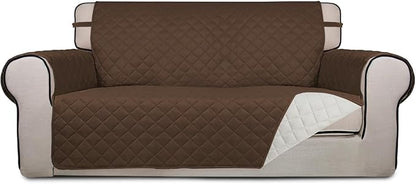 PureFit Reversible Quilted Couch Covers for Dogs Loveseat Sofa Cover 54" | Coffee/Ivory, Water Resistant Couch Protector, Washable Pet Couch Cover with Non Slip and Elastic Straps For Kids