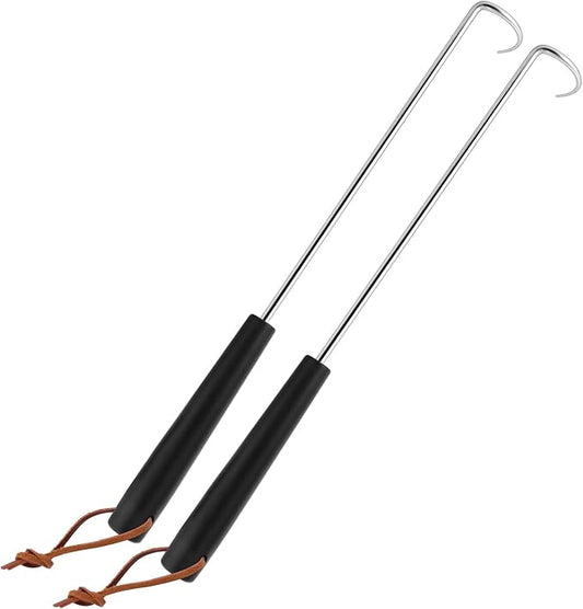 Meat Hook Flipper Set of 2, HaSteeL Stainless Steel Pigtail Food Flipper Turner 17Inch, BBQ Accessories Great for Grilling Smoking Frying, Long Body & ABS Handle, Easy to Clean & Right Handed