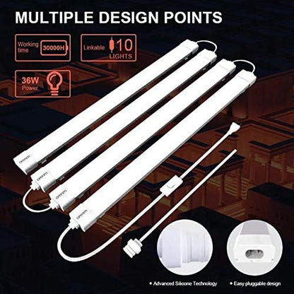 orenm Plug and Play Linkable Waterproof LED Tube Light ，4FT 36W 5000K with Switch Cord Easy Installed on Ceiling or Wall Without Wiring for LED Garage Light Under Cabinet Light LED Shop Light (4FT)