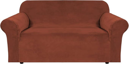 H.VERSAILTEX Stretch Velvet Loveseat Covers for 2 Cushion Couch Covers for Living Room Sofa Covers Slipcovers with Non Slip Straps Bottom, Ultra Thick Comfy Velour (Width 58"-72", Rust)