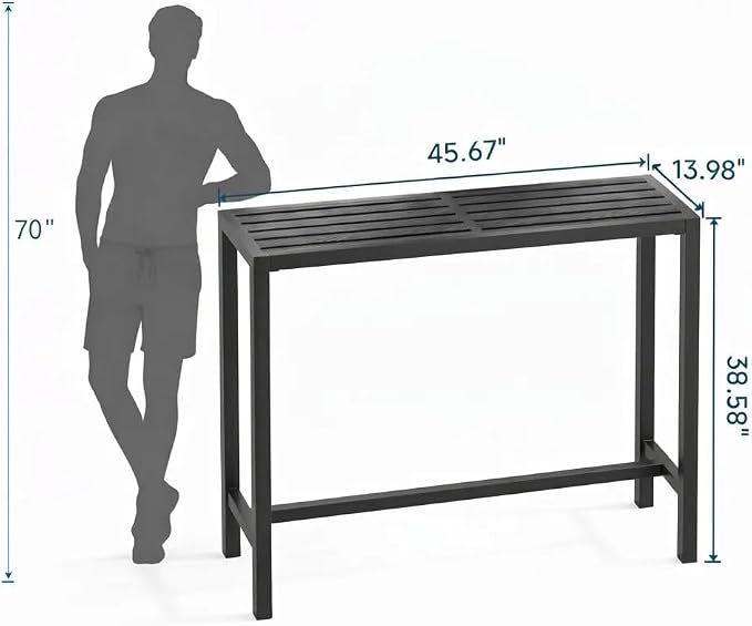 45" Outdoor Bar Height Table, Black Metal Frame with HDPE Top | Carbon steel frame, 400lbs Capacity. UV-Resistant, Easy Assembly, Adjustable Feet, for patio, hot tub, balcony, indoor