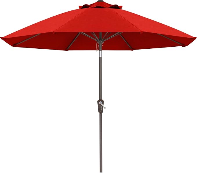 ABCCANOPY 10-Year No Fading 9FT Acrylic Outdoor Patio Umbrella(Red) | Fade & UV Resistant Fabric,8 Fiberglass Ribs，Wind Vent，Crank Lift & Tilt,Outdoor Table Umbrella for Deck,Backyard,Yard