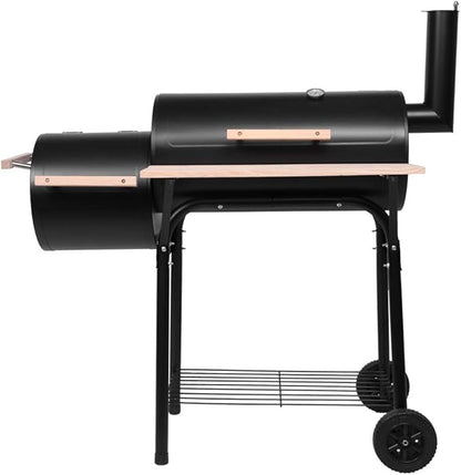 Barbecue Grill Cookers,Grill Oil Drum Charcoal Furnace,44 Inch Charcoal Grill and Offset Smoker, Portable Backyard Steel BBQ Oven with Wheels, Outdoor Patio Barbecue Cooker with Side Fire Box for Camping, Picnic, Party