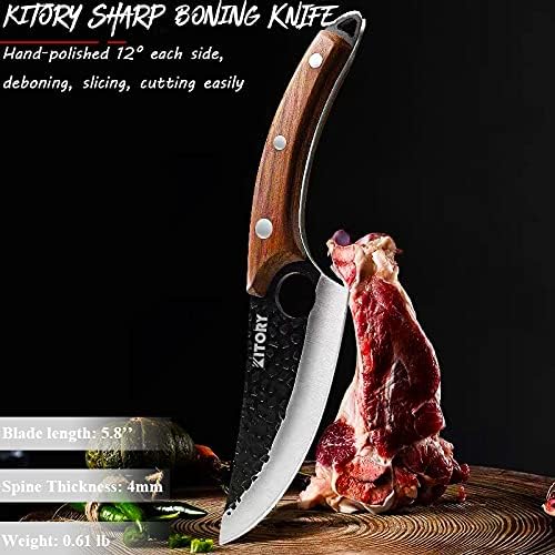 Kitory Butcher Knife for Meat Cutting, Hand Forged Viking Boning Knife with Ergonomic Wood Handle, High Carbon Steel Chinese Chef Knife for Camping, Outdoor, BBQ, Birthday Gift for Men