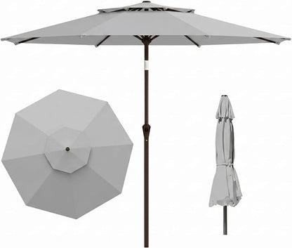 10FT Outdoor Patio Umbrella, 2 Tiers Market Table Umbrella with 8 Sturdy Ribs, Push Button Tilt and Crank, UPF50+ UV Protection for Deck, Pool, Garden and Backyard