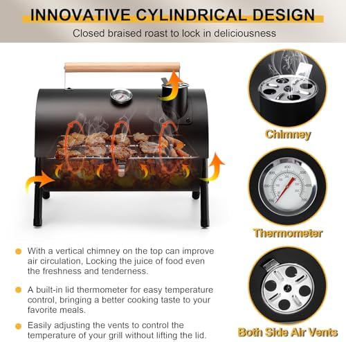 Joyfair Portable Charcoal Grill Set & Charcoal Chimney Starter, Small Tabletop Barbecue Grill with Accessories Tools for Outdoor Camping BBQ Grilling Backyard Party Cooking, Heavy Duty