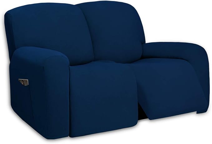 PureFit Super Stretch Loveseat Recliner Sofa Couch Cover with Pocket | 2 Seats Non Slip Soft Sofa Slipcover, Washable Reclining Furniture Protector for Kids, Pets (Recliner Loveseat, Navy)