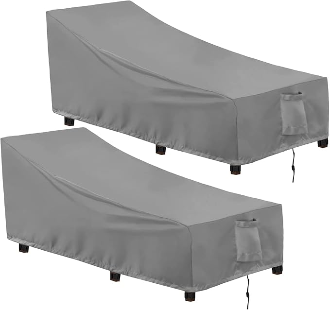 OutdoorLines Outdoor Waterproof Patio Chaise Lounge Chair Cover - UV Resistant Lounger Covers Heavy Duty Weatherproof Patio Sofa Furniture Covers, 2 Packs, 68Wx30Dx30H Inches, Gray