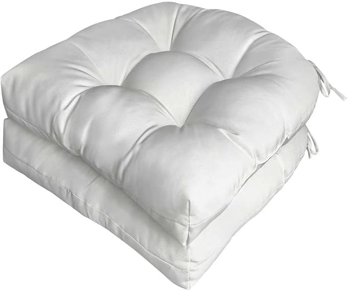 Gnostik 2 Pack Outdoor Patio Chair Cushions Waterproof Rocking Chair Cushion U Shaped Patio Replacement Cushions with Ties for Porch, Garden,18.6" x 18.6", White