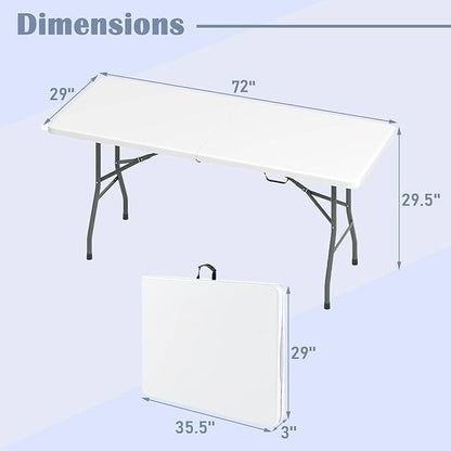 Tangkula 6 FT Folding Table, Indoor Outdoor Foldable Plastic Table with HDPE Tabletop, Sturdy Metal Fame, Carrying Handle, Heavy Duty Portable Fold-in-Half Picnic Table for Camping BBQ Party