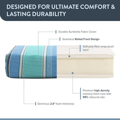 California Umbrella Outdoor Dining Chair, Set of 4 Patio Seat Cushions, 20 x 40 Inch, Premium Outdoor Memory Foam, Fade Resistant, Sunbrella Fabric, Fabric Ties, Dolce Oasis