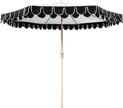 9Ft Elegant Valance Patio Umbrella, Outdoor Umbrellas for Patio with Auto-Tilt and Crank Systerm, Table Umbrella for Outdoors, Poolside,Beach, Backyard