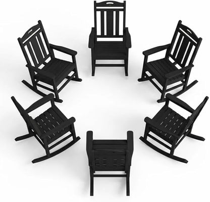 Ciokea Oversized Outdoor Rocking Chairs Set of 6, 380lbs Heavy-Duty Large Patio Rocker, High Back Cozy Porch Chairs, Weather Resistant Patio Rocking Chairs for Outside, Fire Pit, Deck, Black