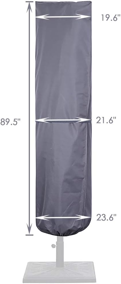 SUPERJARE Patio Umbrella Cover with Rod for 7 to 11 Ft Umbrellas & 15 Ft Double-Sided Umbrellas, 600D Protective Waterproof Cover with Zipper, Gray
