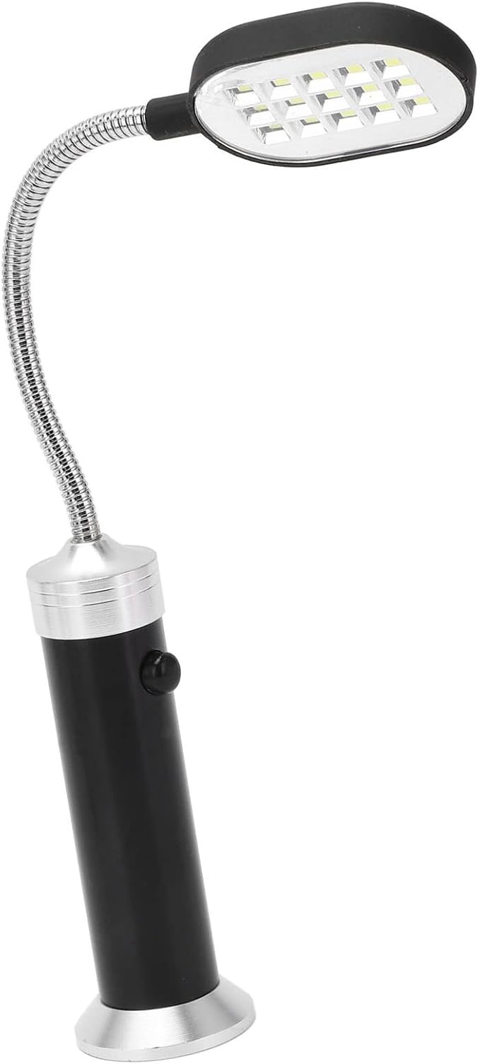 Drfeify LED Magnetic Work Light, 15 LEDs, 360° Flexible Gooseneck, 11cm Arm, Battery Operated, Black