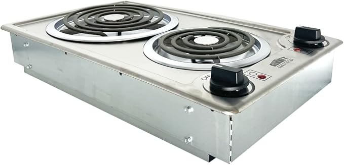Summit 12" 2 Burner Electric Cooktop 230V Radiant Cooktop, Coil Elements, Made in the USA, Stainless Steel- CCE227SS