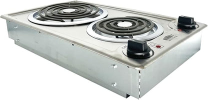 Summit 12" 2 Burner Electric Cooktop 230V Radiant Cooktop, Coil Elements, Made in the USA, Stainless Steel- CCE227SS