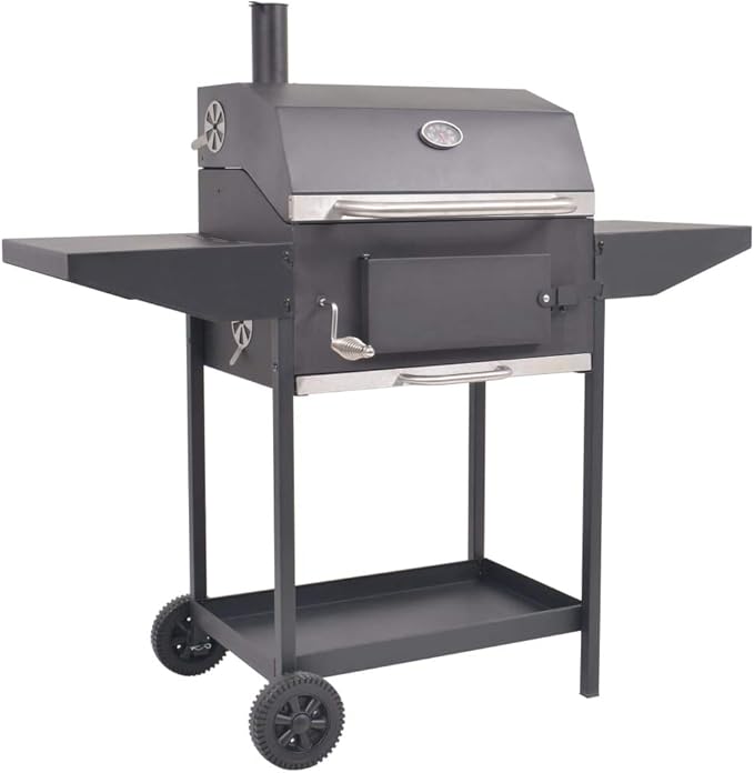 BBQ Charcoal Smoker,Charcoal BBQ Grill Outdoor BBQ Smoker Picnic Camping Patio Backyard Cooking,for Tailgating Patio Backyard Camping,With 2 Wheels, with Bottom Shelf Black