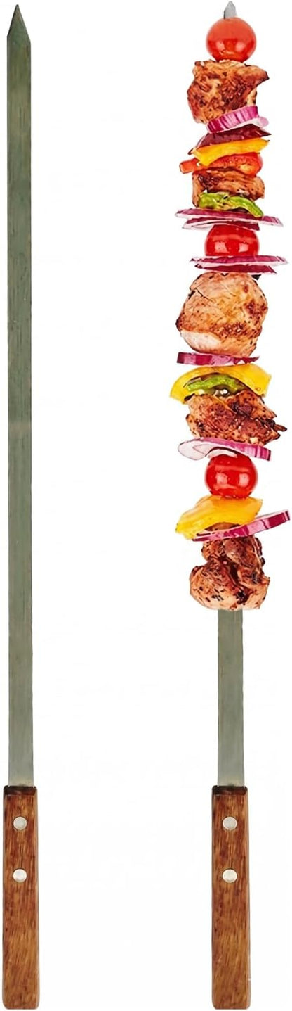 Premium Stainless Steel Barbecue Skewers BBQ Outdoor Grill Skewer stick Barbecue Fork with Solid Wood Handle for Grilling Shish Kebob Koubideh Persian Brazilian Kebab 1" wide + 1 Free Skewer (6pcs)