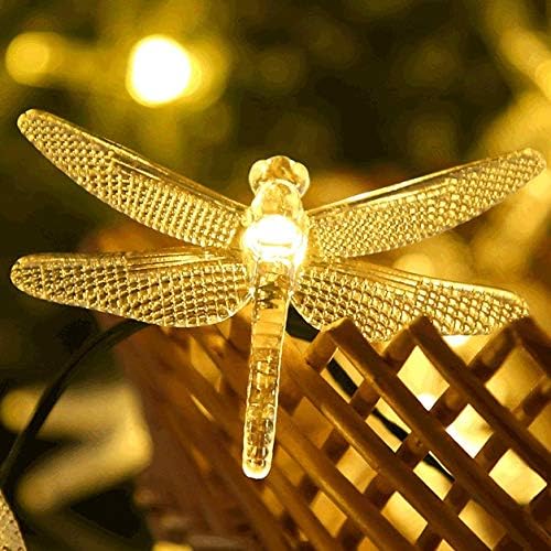Solar Dragonfly String Light 30LED 21ft Garden Stake Lights Waterproof Outdoor Twinkle Fairy Lights with 8 Lighting Modes for Trees, Patio, Fence Christmas Decor (Warm White)