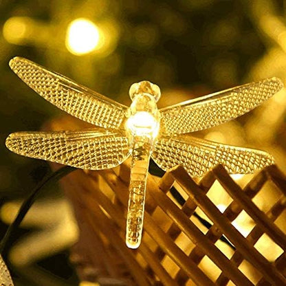 Solar Dragonfly String Light 30LED 21ft Garden Stake Lights Waterproof Outdoor Twinkle Fairy Lights with 8 Lighting Modes for Trees, Patio, Fence Christmas Decor (Warm White)