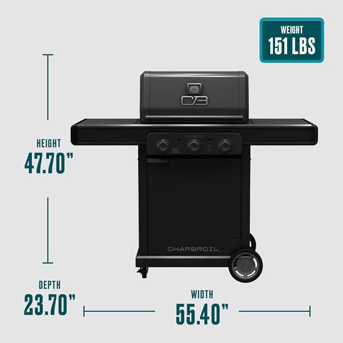 Charbroil Pro Series with Amplifire Technology 3-Burner Propane Gas Grill and Griddle Cabinet, Black - 463365124
