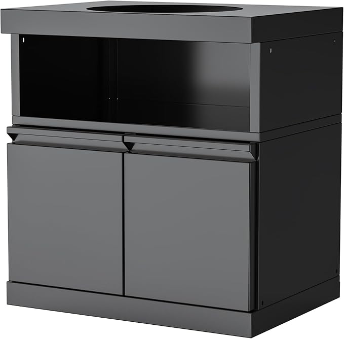 Black Stainless Steel Outdoor Egg Smoker Cabinet Without Kamado, Ceramic Grill Base, Patio BBQ Island Storage Module, Egg Not Included, No Countertop